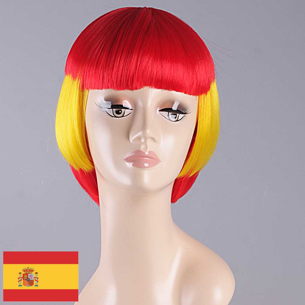 flagwigs, football wigs, fan wigs, afro wigs, mullet wigs, bob wigs, euro wigs,  premier league wigs,Spain Bob Wig 