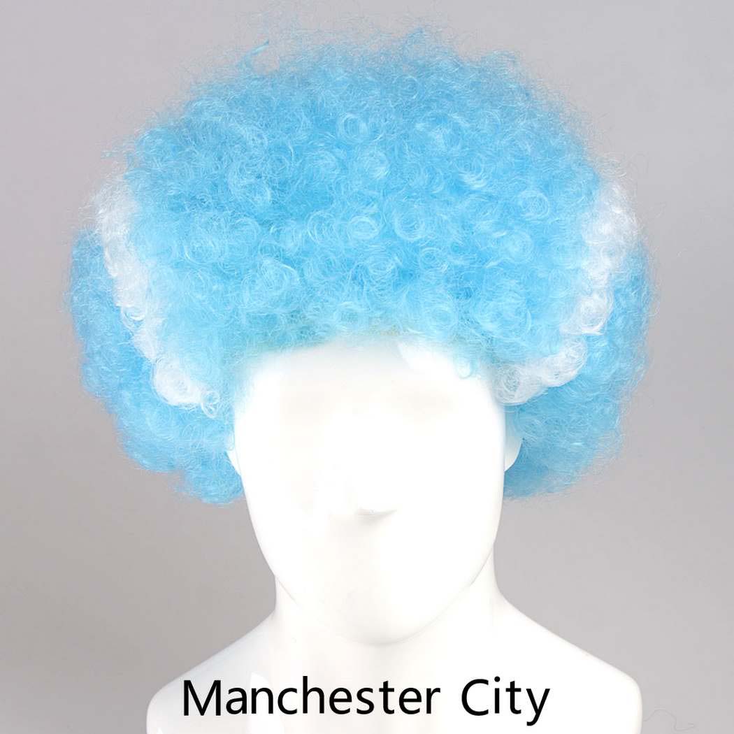 flagwigs, football wigs, fan wigs, afro wigs, mullet wigs, bob wigs, euro wigs,  premier league wigs,Manchester City Afro Wig